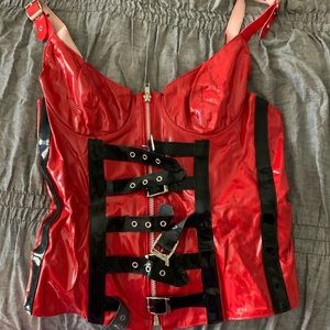 Red and black pleather corset